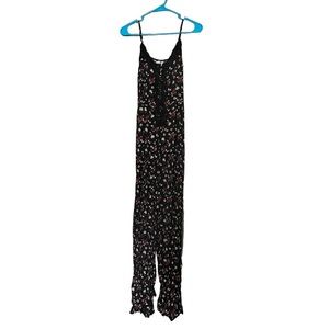 Xhilaration Women’s Black Floral Adjustable Strap Tie-back Romper with Pockets